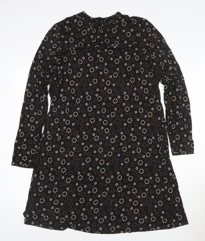Marks and Spencer Women’s Black Floral Shift Dress Size 14 Long Sleeve