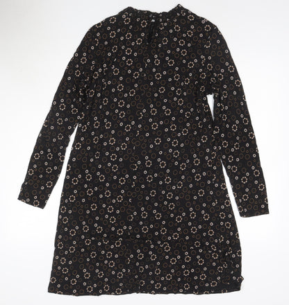 Marks and Spencer Women’s Black Floral Shift Dress Size 14 Long Sleeve