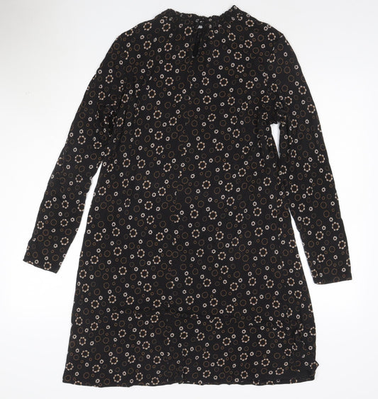 Marks and Spencer Women’s Black Floral Shift Dress Size 14 Long Sleeve