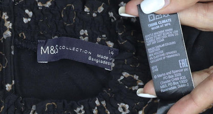 Marks and Spencer Women’s Black Floral Shift Dress Size 14 Long Sleeve