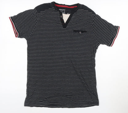 Urban Spirit Men's Black Striped Henley Polo Shirt Size M