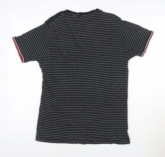 Urban Spirit Men's Black Striped Henley Polo Shirt Size M