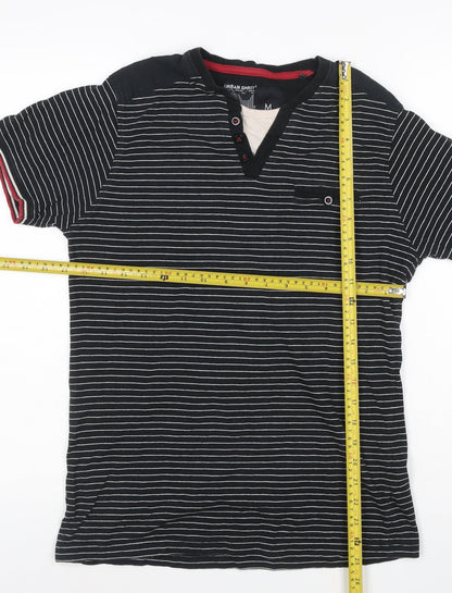 Urban Spirit Men's Black Striped Henley Polo Shirt Size M