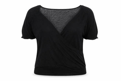 Morgan Women’s Black Viscose V-Neck Beaded Short Sleeve Jumper Size 20