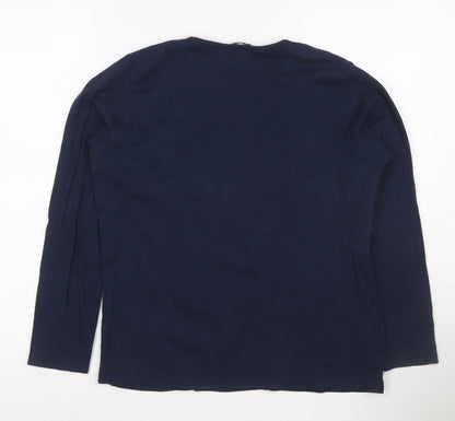Isle Essentials Womens Blue Sequin Christmas Long Sleeve Cotton T-Shirt Size M