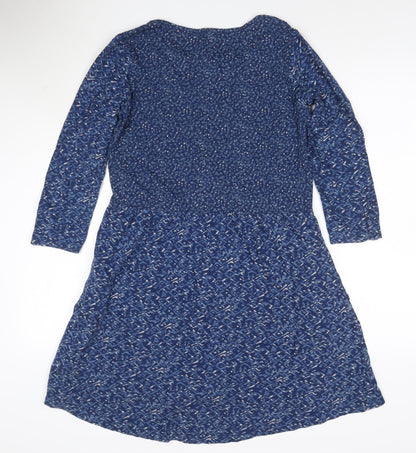 Fat Face Women Blue Long Sleeve Hi-Low Cotton Blend Casual Dress UK 10