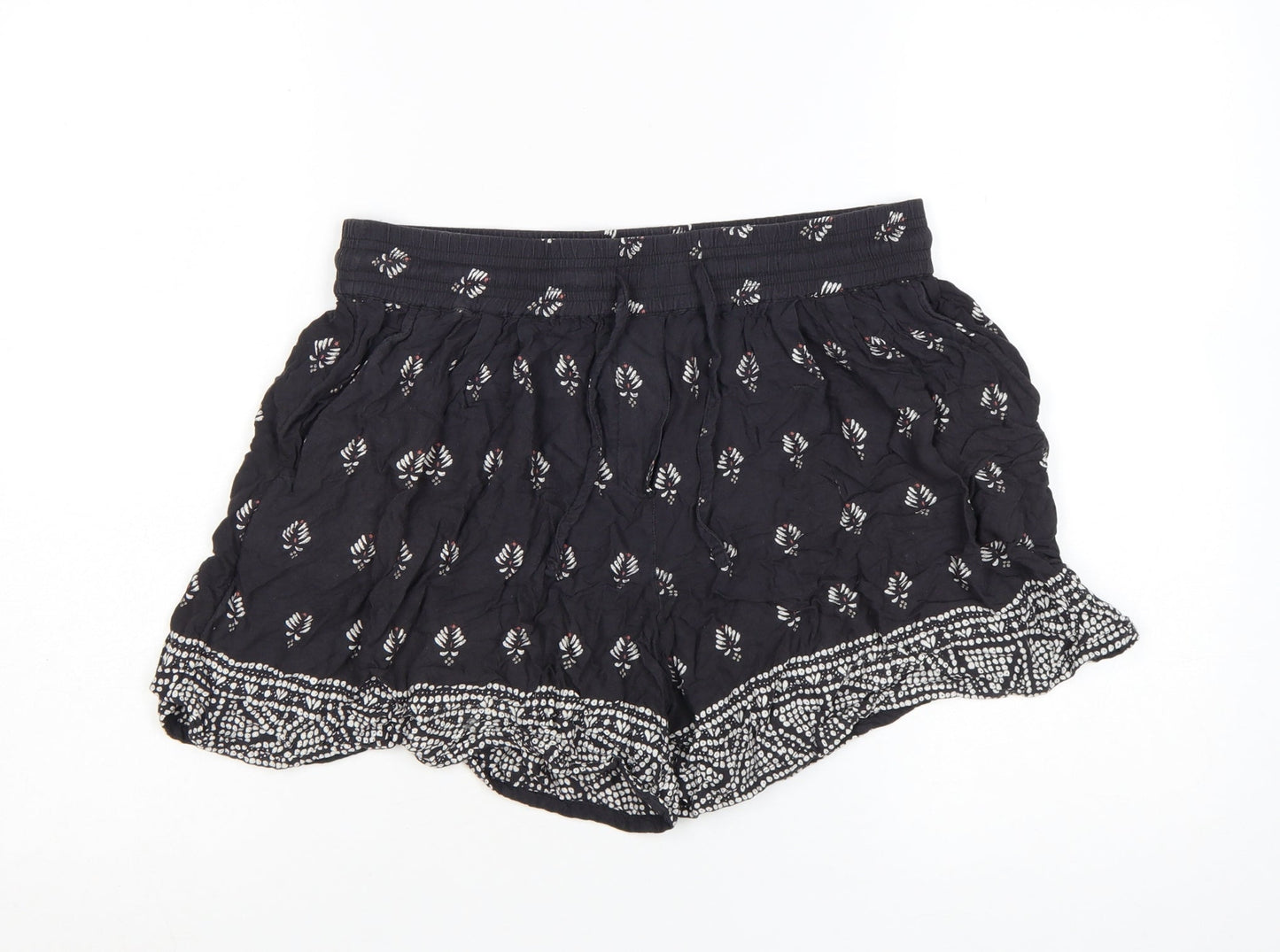 Fat Face Women’s Black Viscose Paperbag Shorts Size 12 Bohemian Floral