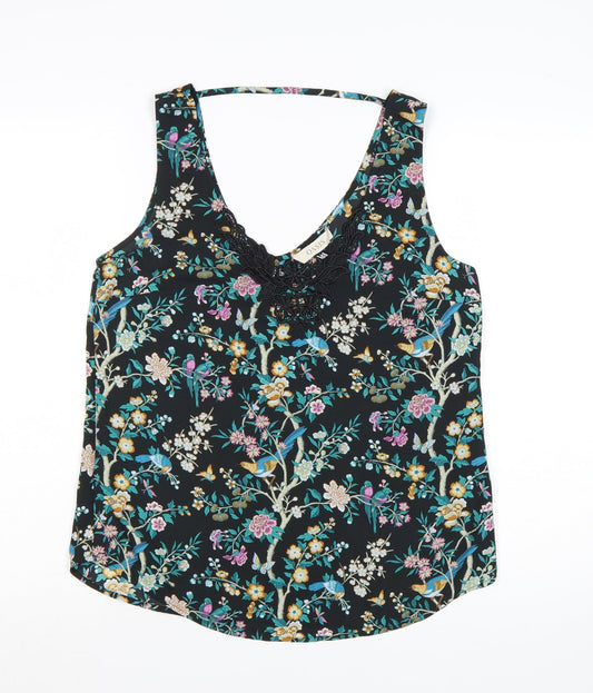 Oasis Women Black Floral Lace Trim Camisole Top Size 12