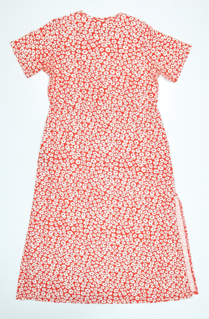 Threadbare Women Red Floral T-Shirt Dress Size 14 Short Sleeve
