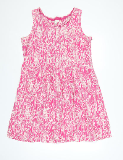Monsoon Women's Pink Floral Cotton A-Line Sleeveless Dress Size 18