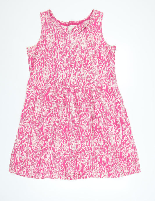 Monsoon Women's Pink Floral Cotton A-Line Sleeveless Dress Size 18