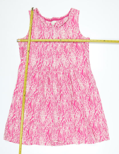 Monsoon Women's Pink Floral Cotton A-Line Sleeveless Dress Size 18