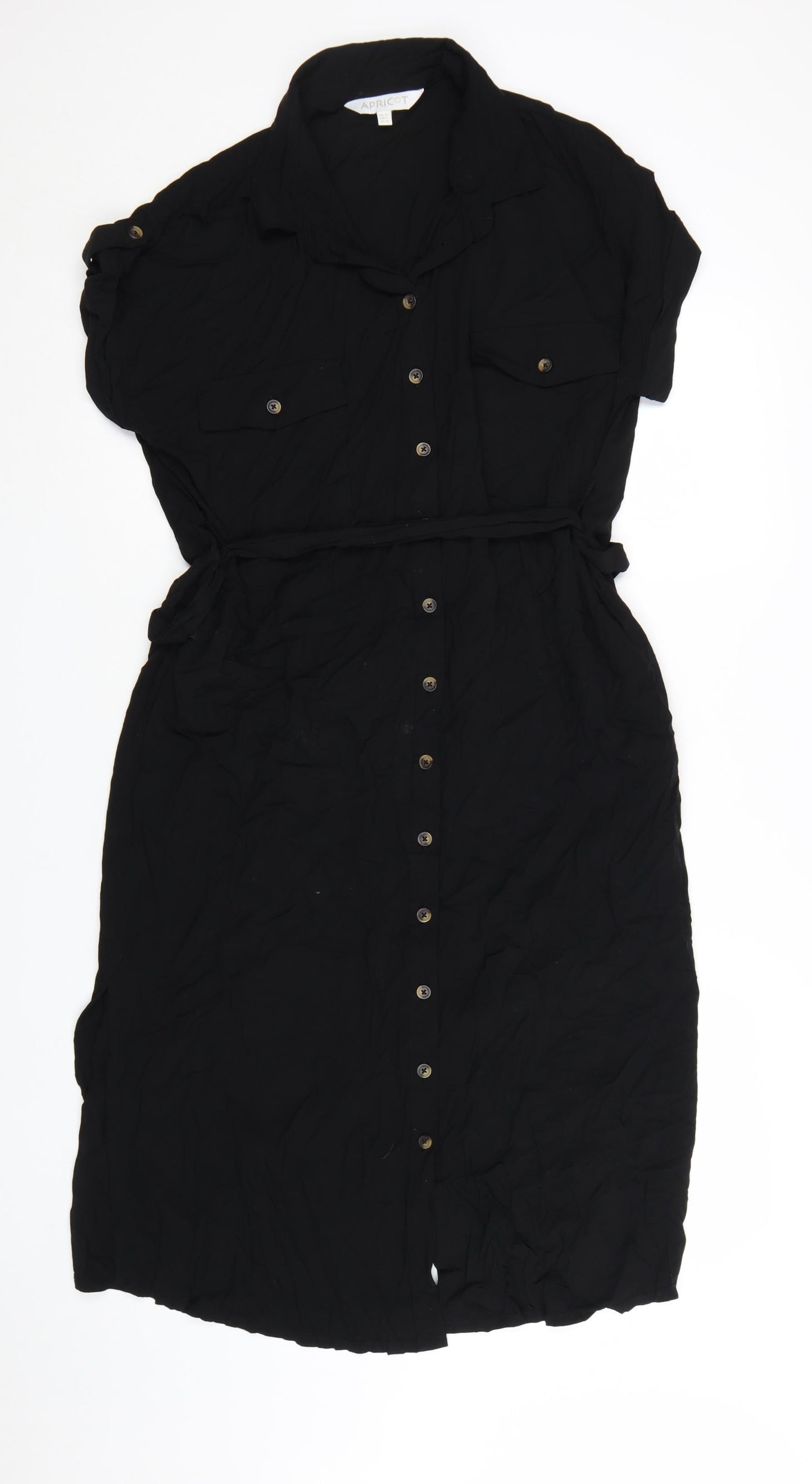 Apricot Women's Black Size 16 Shirt Dress Collared Stretch Viscose