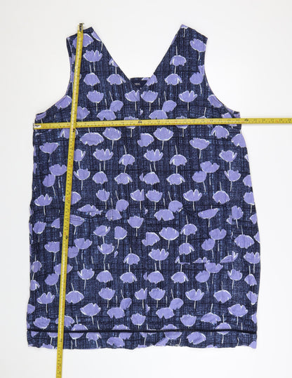 Next Women Blue Floral Shift Dress Size 22 Linen Viscose