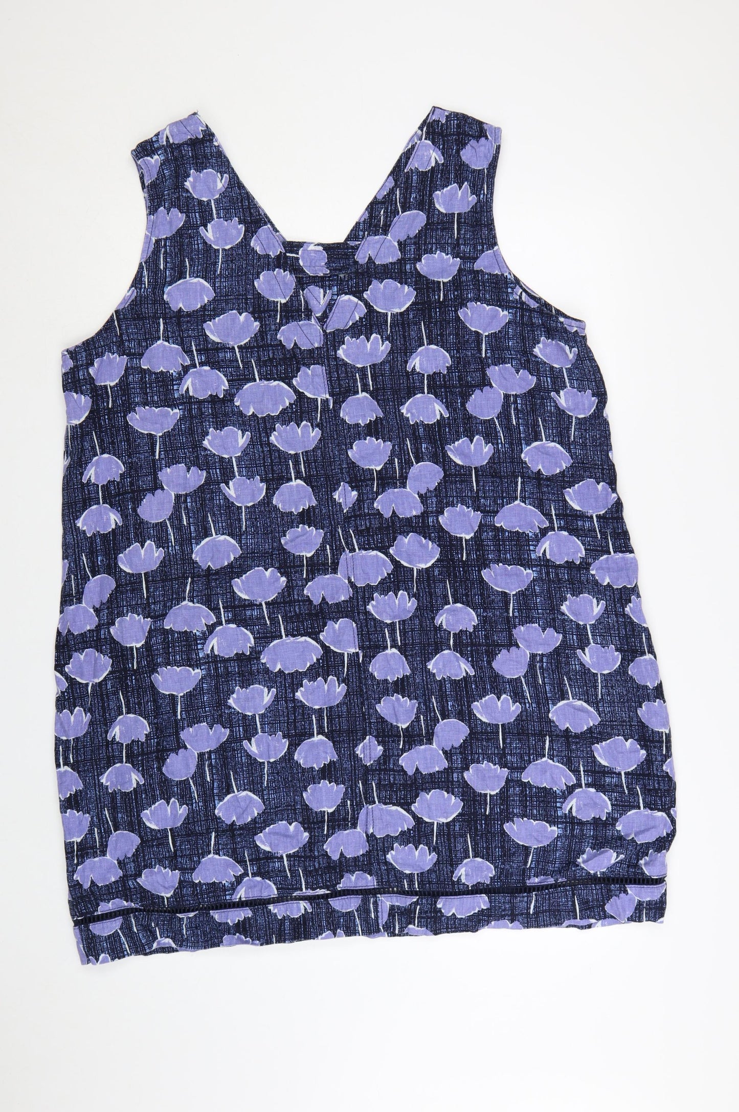 Next Women Blue Floral Shift Dress Size 22 Linen Viscose