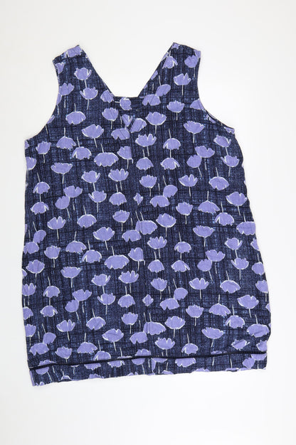 Next Women Blue Floral Shift Dress Size 22 Linen Viscose