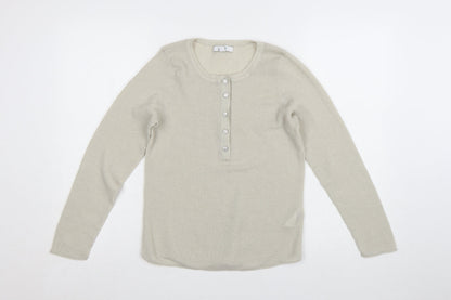 Next Women Beige Henley Knit Long Sleeve Jumper Size L