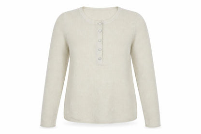 Next Women Beige Henley Knit Long Sleeve Jumper Size L