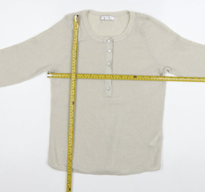 Next Women Beige Henley Knit Long Sleeve Jumper Size L