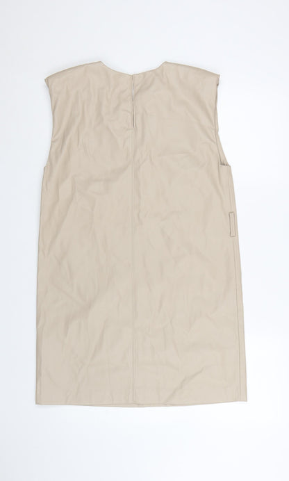 Zara Women Beige Shift Dress Size 8 Sleeveless Minimalist Style