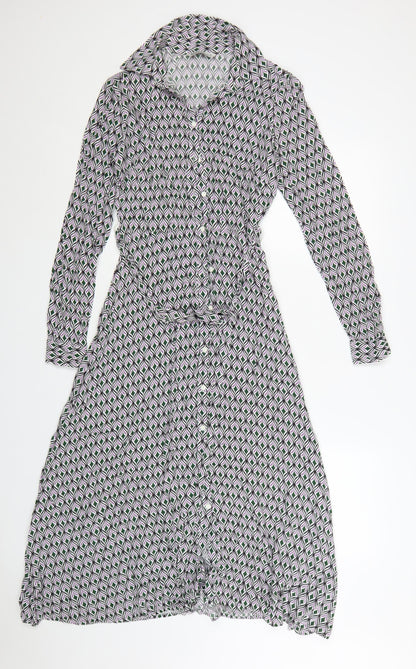 Stradivarius Women’s Multicoloured XS Geometric Long Sleeve Shirt Dress