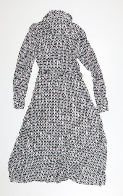 Stradivarius Women’s Multicoloured XS Geometric Long Sleeve Shirt Dress