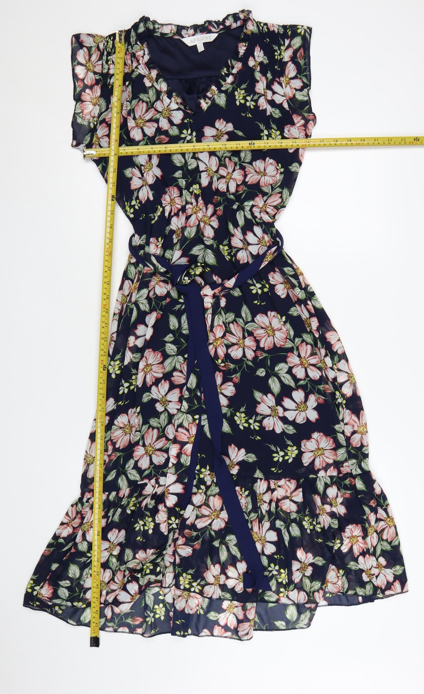 Apricot Women Blue Floral Belted Wrap Dress Size 10 Short Sleeve