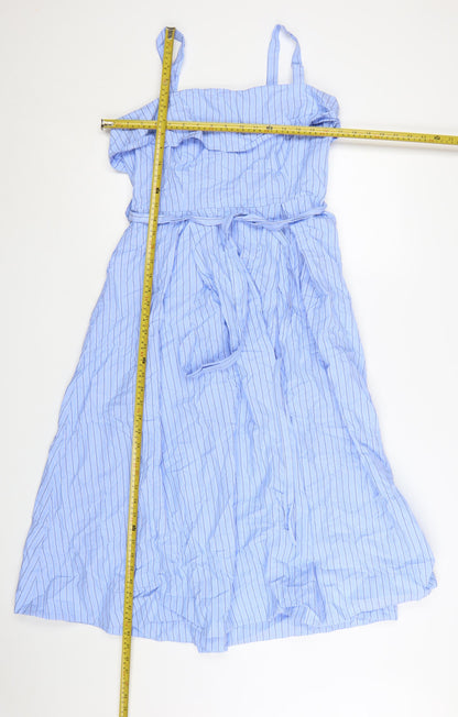 Marks and Spencer Women Blue Striped Midi A-Line Dress Size 12