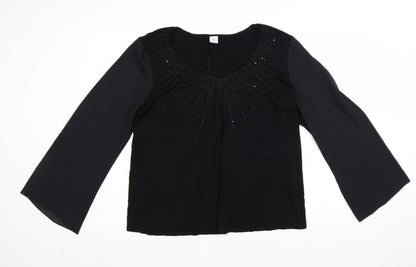 New Look Inspire Women's Black Beaded V-Neck Tunic Blouse Size 20