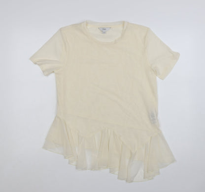 Marks and Spencer Women Ivory Ruffle Hem Short Sleeve T-Shirt Size 12