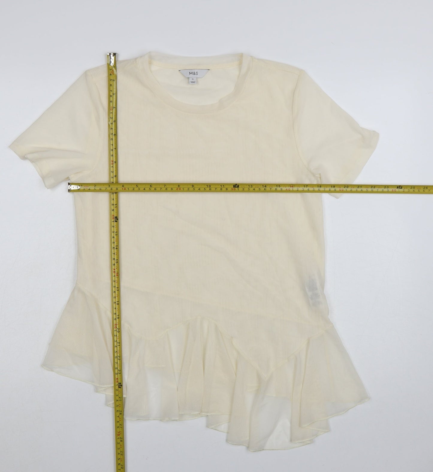 Marks and Spencer Women Ivory Ruffle Hem Short Sleeve T-Shirt Size 12