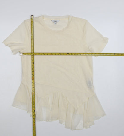 Marks and Spencer Women Ivory Ruffle Hem Short Sleeve T-Shirt Size 12