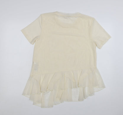 Marks and Spencer Women Ivory Ruffle Hem Short Sleeve T-Shirt Size 12