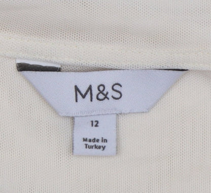 Marks and Spencer Women Ivory Ruffle Hem Short Sleeve T-Shirt Size 12