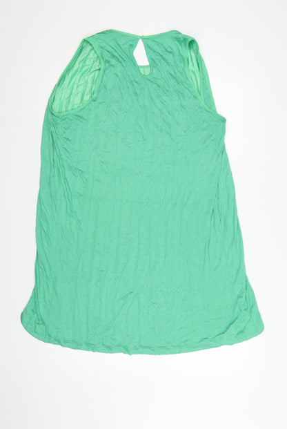 French Connection Women's Green Sleeveless Pleated Shift Dress Size 16