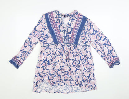 Crew Clothing Women Blue Floral Bohemian Short Dress Size 8
