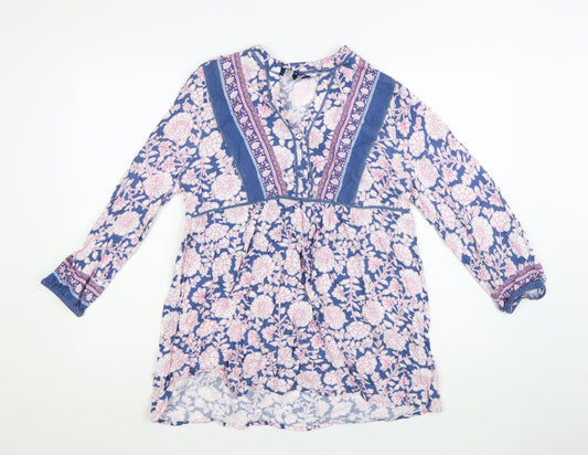 Crew Clothing Women Blue Floral Bohemian Short Dress Size 8