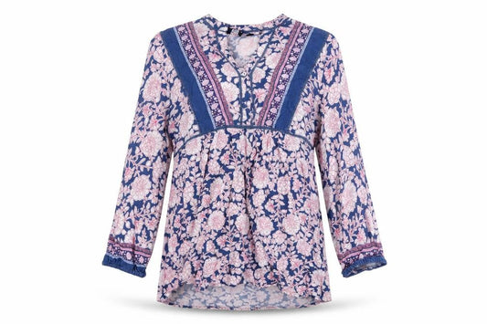 Front view of Crew Clothing Blue Floral Bohemian Short Dress, size 8