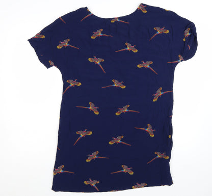 Joules Women’s Blue Bird Print Shift Dress Size 14 Short Sleeve