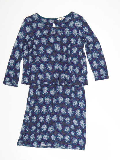 White Stuff Women’s Blue Floral Shift Dress Size 8 3/4 Sleeve