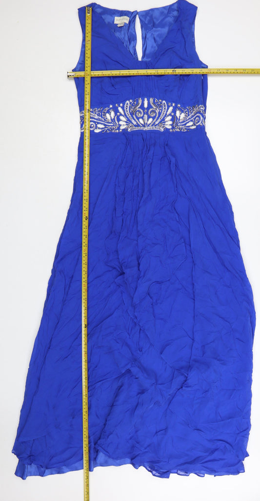 Monsoon Women’s Blue Silk Beaded Midi A-Line Dress Size 12