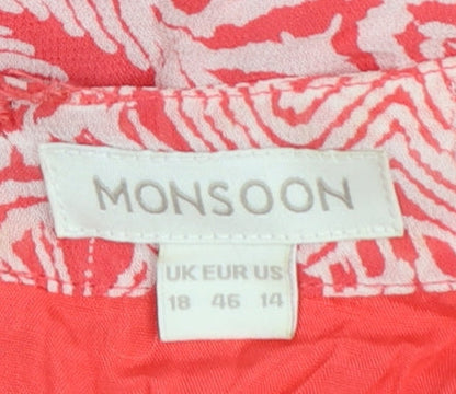 Monsoon Women Pink Geometric A-Line Knee Length Dress Size 18