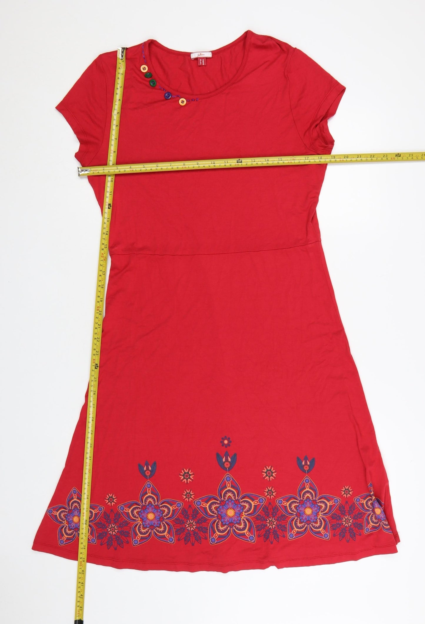 Joe Browns Womens Red Size 14 A-Line Embroidered Jersey Dress