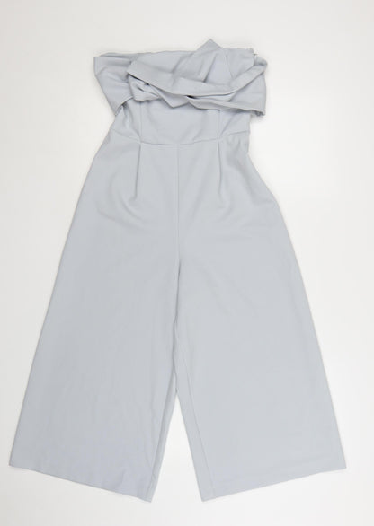 Topshop Women Blue Strapless Wide-Leg Jumpsuit Size 8 Polyester Blend
