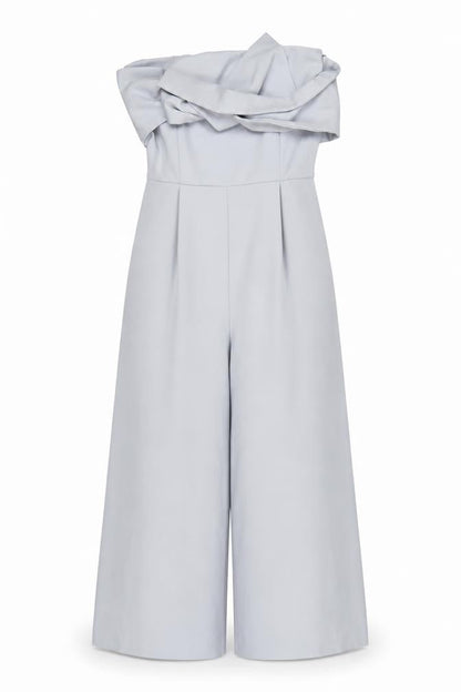 Topshop Women Blue Strapless Wide-Leg Jumpsuit Size 8 Polyester Blend