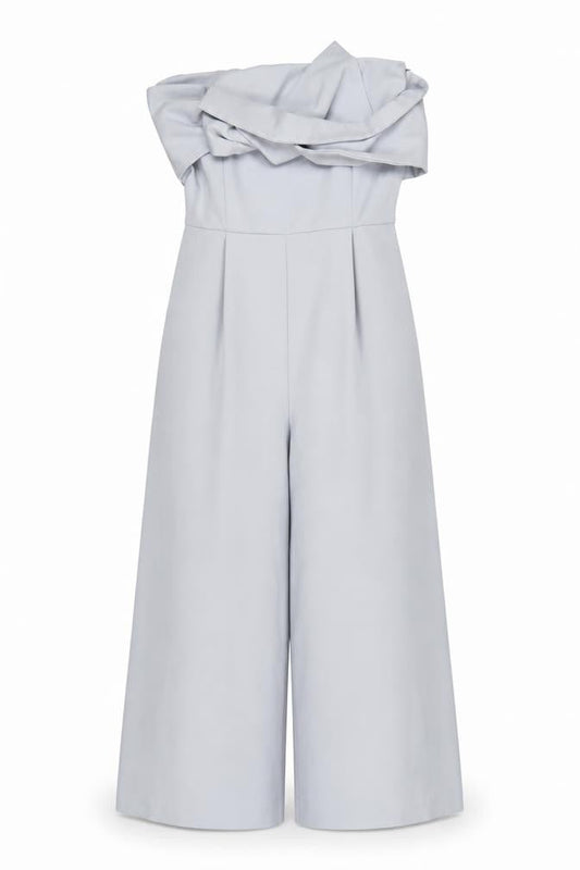 Topshop Women Blue Strapless Wide-Leg Jumpsuit Size 8 Polyester Blend