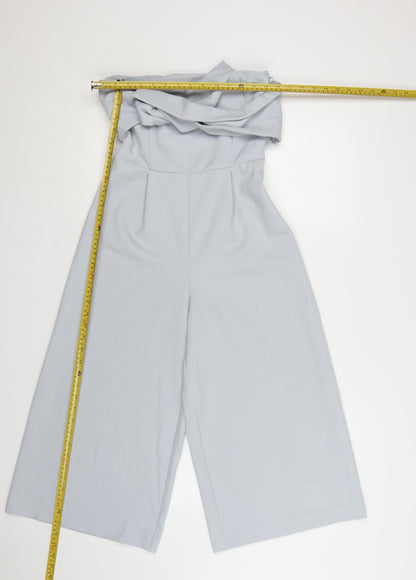 Topshop Women Blue Strapless Wide-Leg Jumpsuit Size 8 Polyester Blend