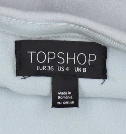 Topshop Women Blue Strapless Wide-Leg Jumpsuit Size 8 Polyester Blend
