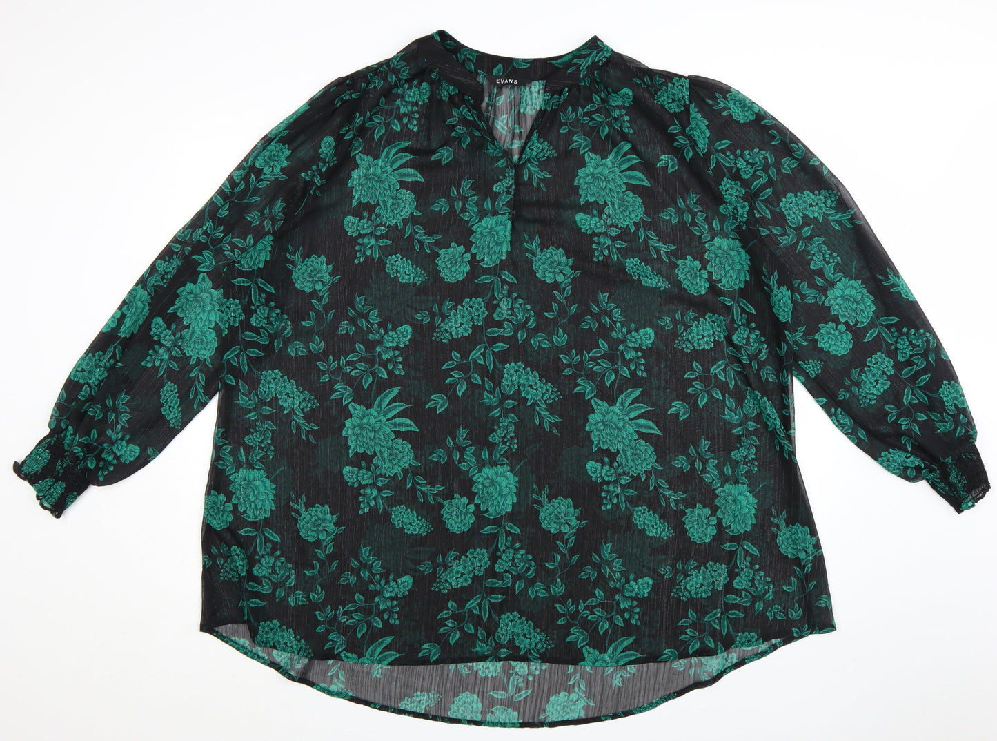 Evans Womens Black Green Floral Tunic Blouse Size 26