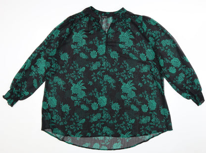 Evans Womens Black Green Floral Tunic Blouse Size 26